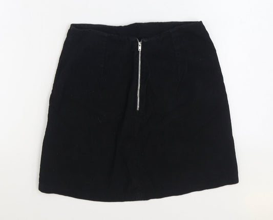 New Look Womens Black Cotton A-Line Skirt Size 8 Zip