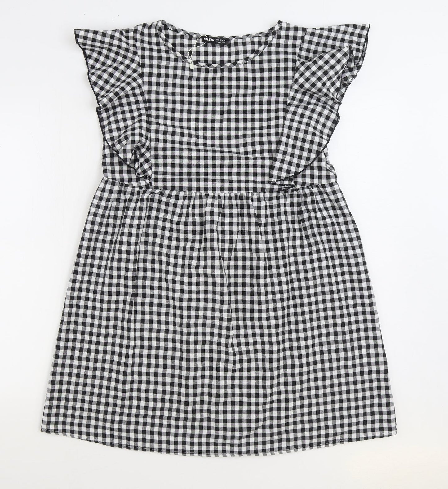 SheIn Womens Black Gingham Polyester A-Line Size S Boat Neck Pullover