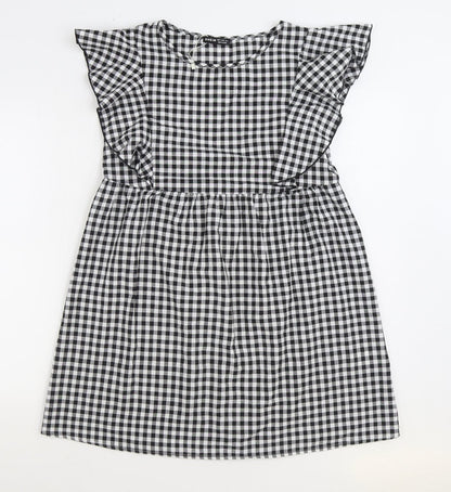 SheIn Womens Black Gingham Polyester A-Line Size S Boat Neck Pullover