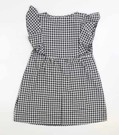 SheIn Womens Black Gingham Polyester A-Line Size S Boat Neck Pullover