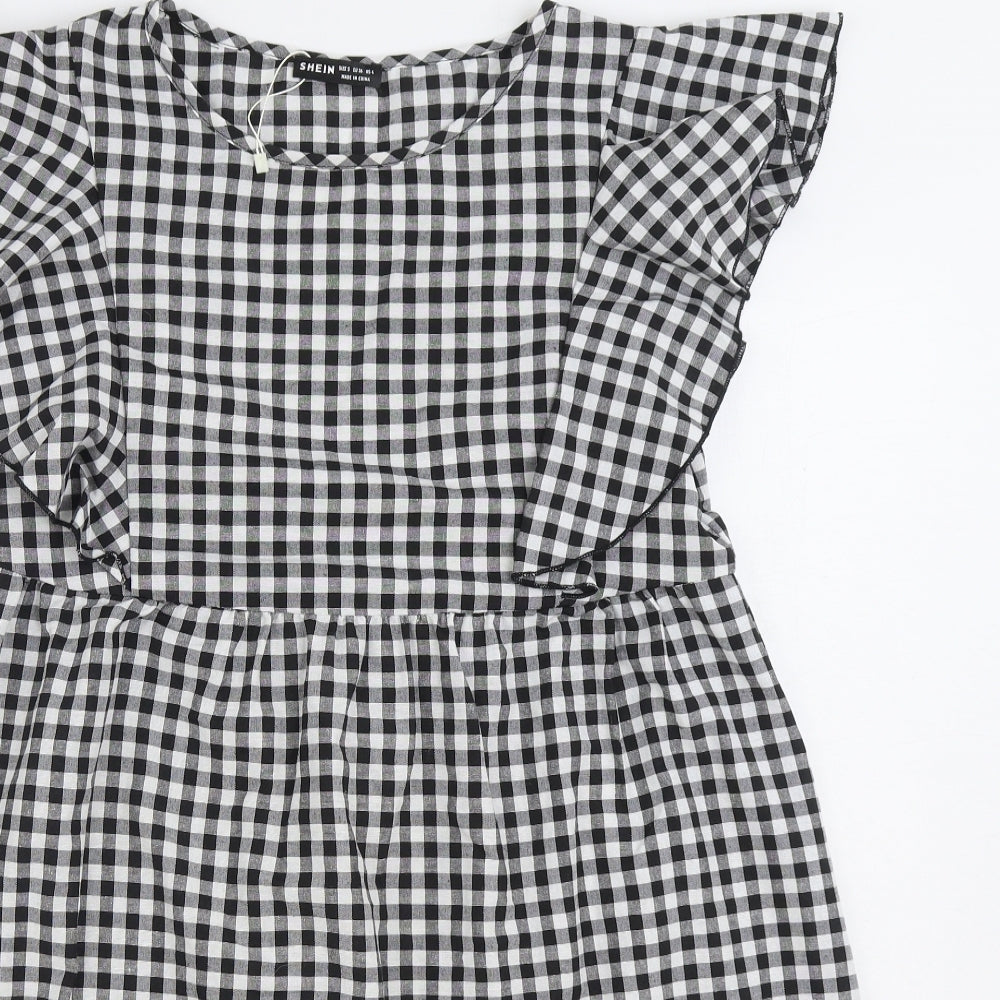 SheIn Womens Black Gingham Polyester A-Line Size S Boat Neck Pullover