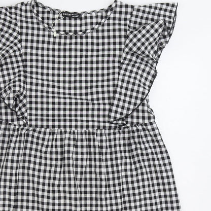 SheIn Womens Black Gingham Polyester A-Line Size S Boat Neck Pullover