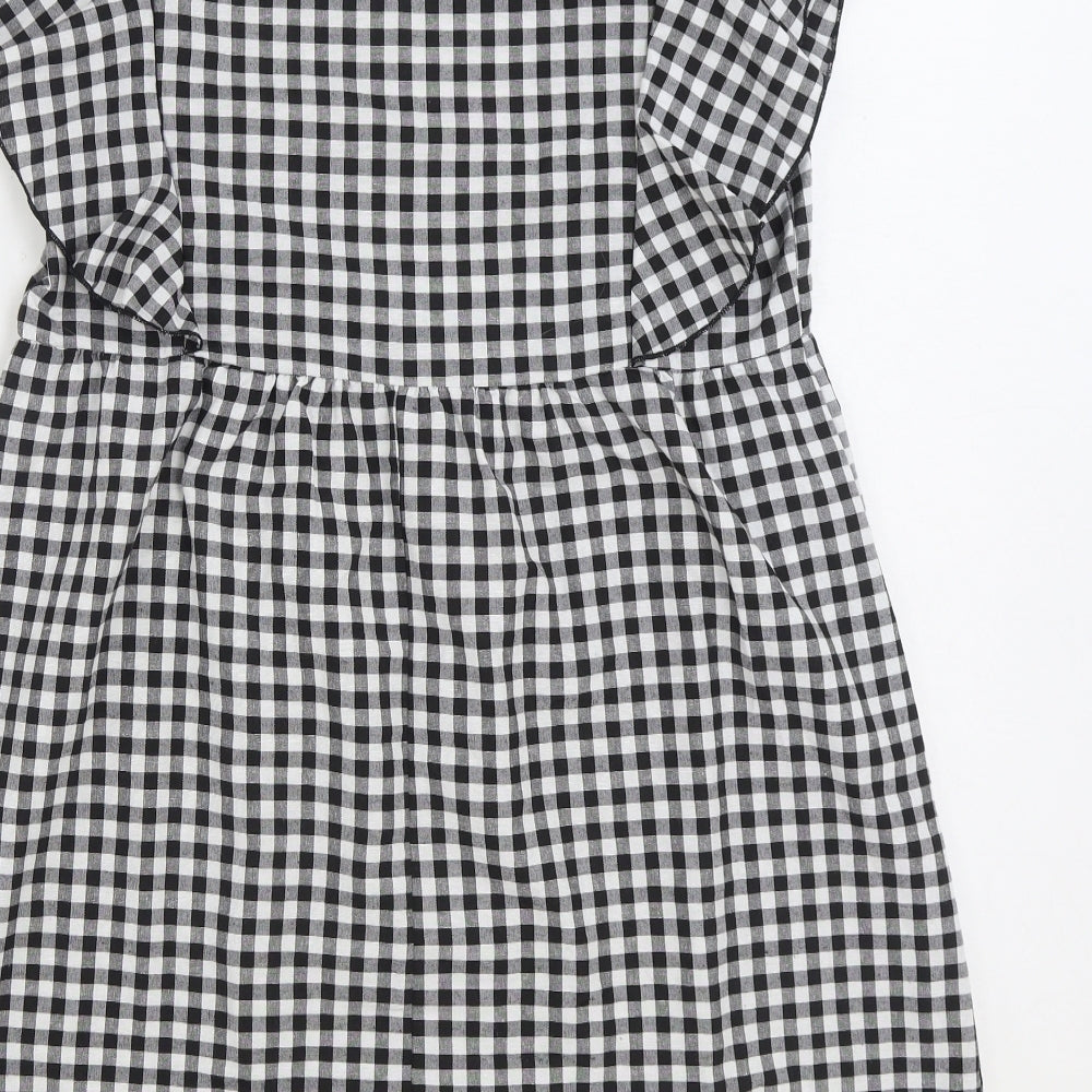 SheIn Womens Black Gingham Polyester A-Line Size S Boat Neck Pullover