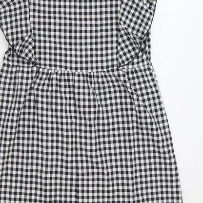 SheIn Womens Black Gingham Polyester A-Line Size S Boat Neck Pullover