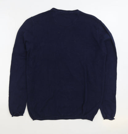Springfield Mens Blue Round Neck Cotton Pullover Jumper Size L