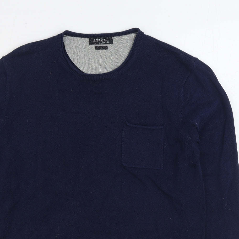 Springfield Mens Blue Round Neck Cotton Pullover Jumper Size L