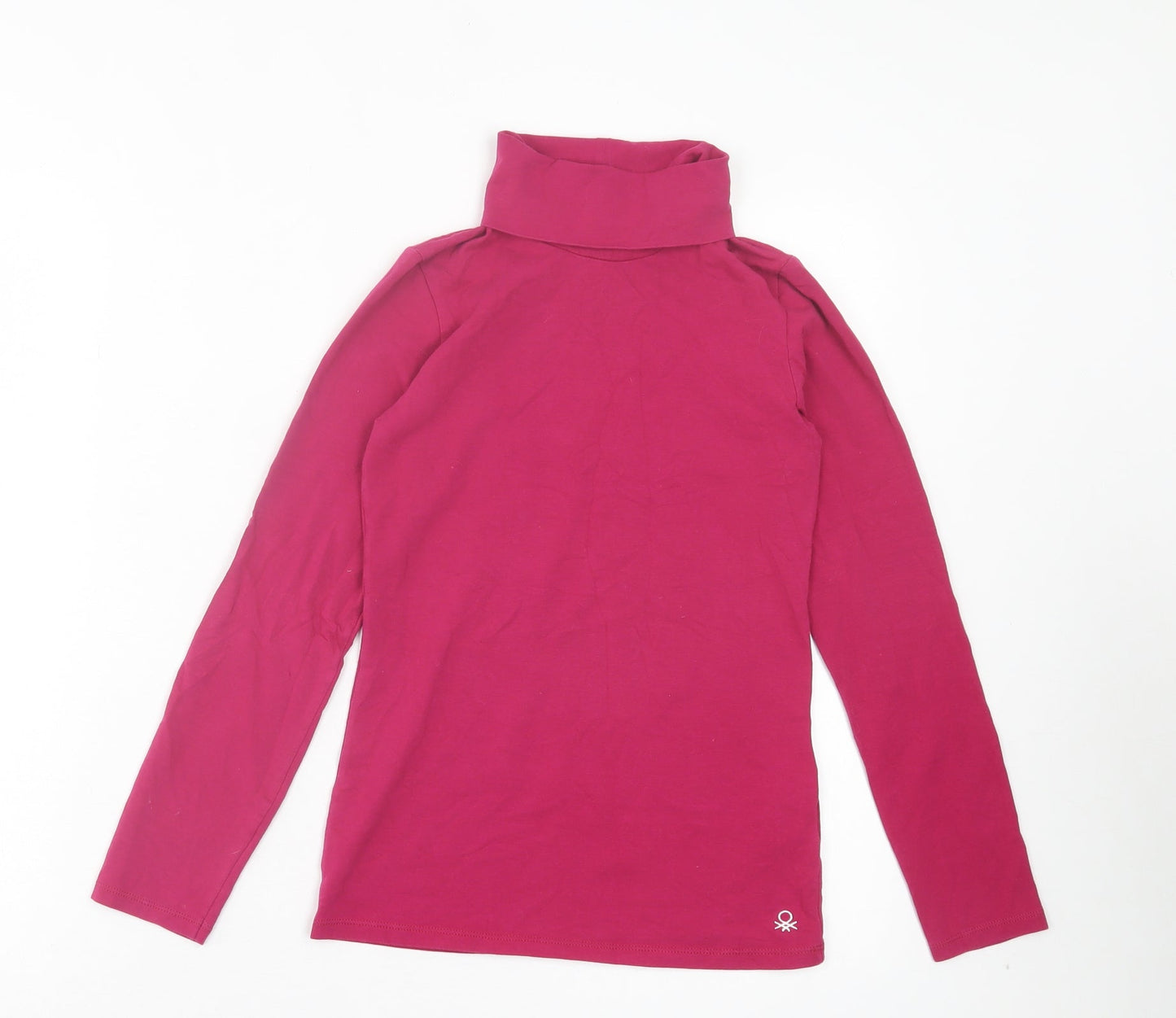 United Colors of Benetton Girls Pink Cotton Basic Casual Size 10-11 Years Roll Neck Pullover