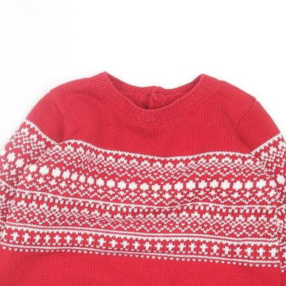 NEXT Girls Red Geometric Cotton Jumper Dress Size 3-6 Months Crew Neck Button