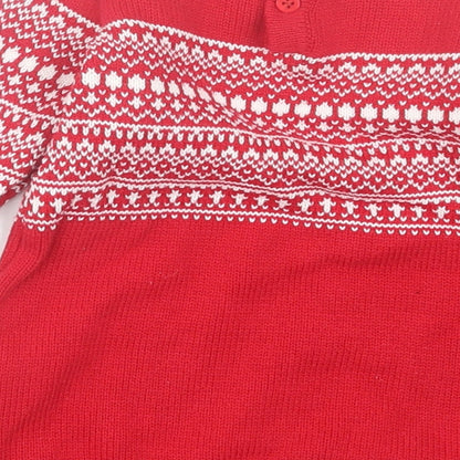 NEXT Girls Red Geometric Cotton Jumper Dress Size 3-6 Months Crew Neck Button