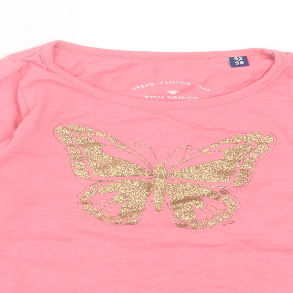 TOM TAILOR Girls Pink Cotton Basic Casual Size 2-3 Years Crew Neck Pullover - Butterfly Print