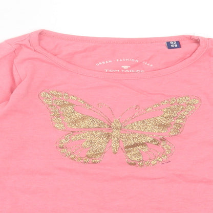 TOM TAILOR Girls Pink Cotton Basic Casual Size 2-3 Years Crew Neck Pullover - Butterfly Print