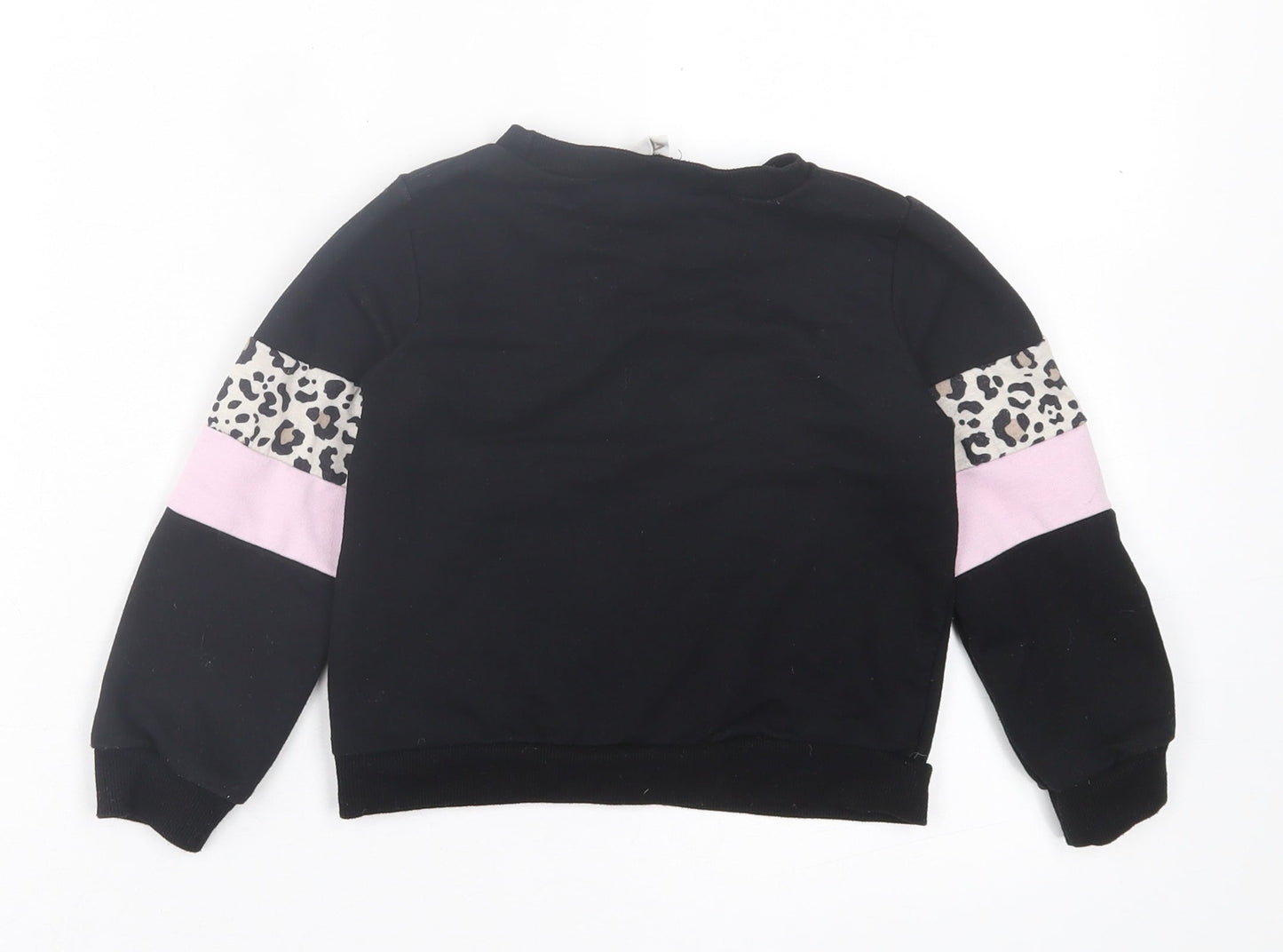 SheIn Girls Black Animal Print Cotton Pullover Sweatshirt Size 6 Years Pullover