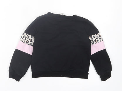 SheIn Girls Black Animal Print Cotton Pullover Sweatshirt Size 6 Years Pullover