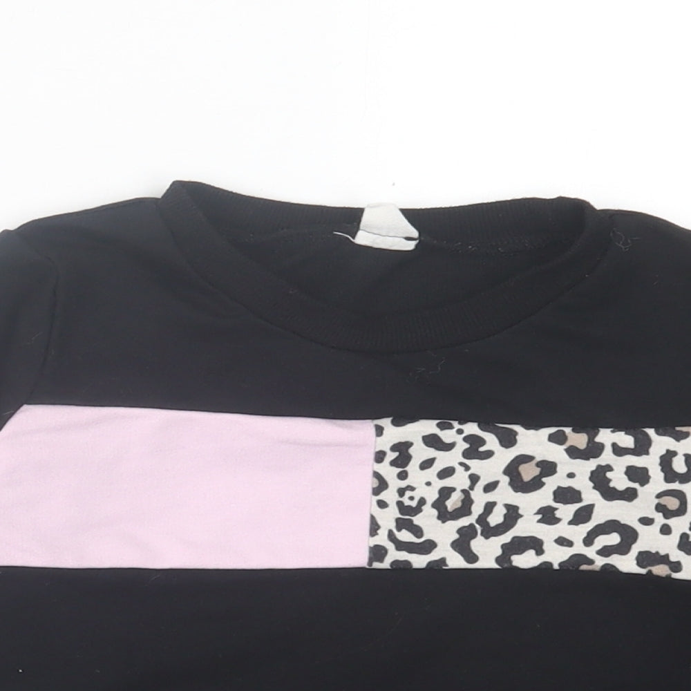 SheIn Girls Black Animal Print Cotton Pullover Sweatshirt Size 6 Years Pullover