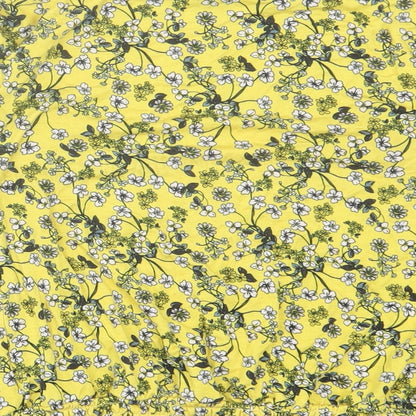 Oasis Womens Yellow Floral Viscose Basic T-Shirt Size L Off the Shoulder