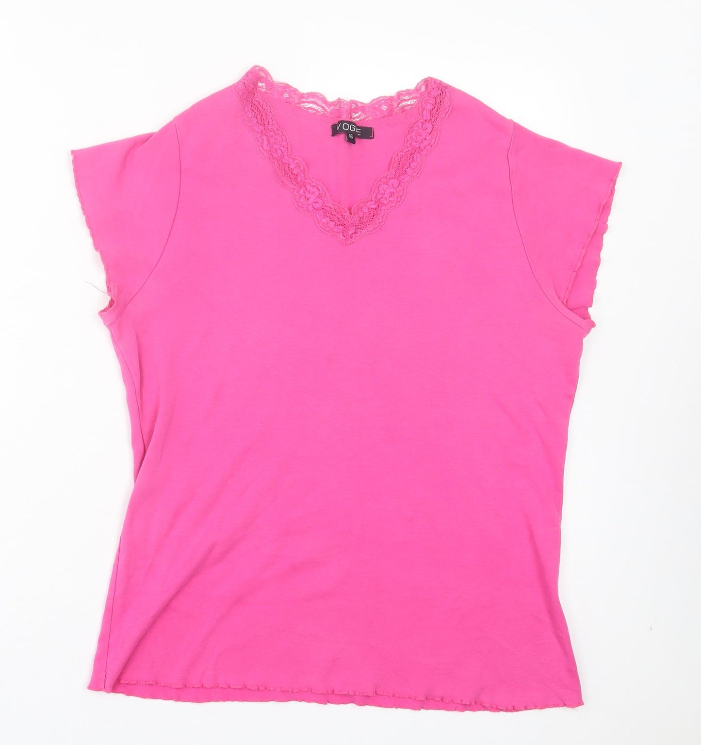 Womens UK Size 16 Vogue Pink Basic T-Shirt