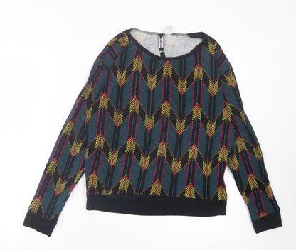 H&M Womens Green Geometric Cotton Pullover Sweatshirt Size XS Pullover