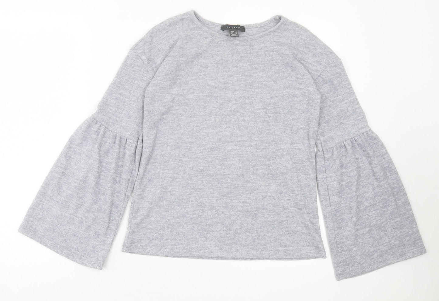 Primark Womens Grey Crew Neck Polyester Pullover Jumper Size 6 - Frill Sleeves