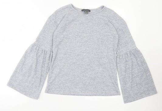 Primark Womens Grey Crew Neck Polyester Pullover Jumper Size 6 - Frill Sleeves