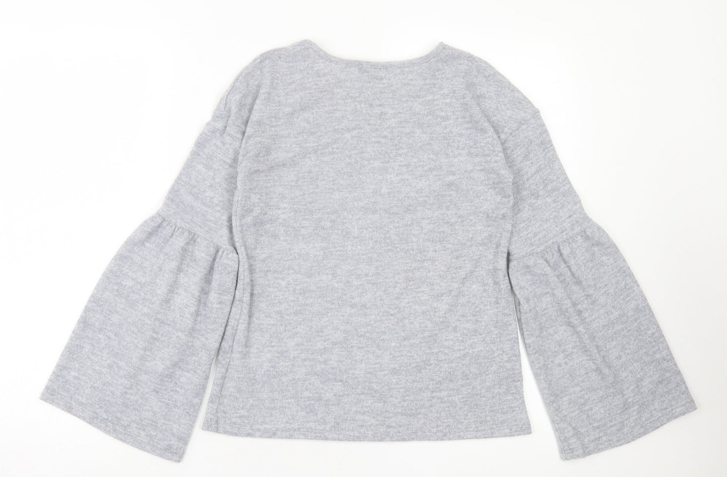 Primark Womens Grey Crew Neck Polyester Pullover Jumper Size 6 - Frill Sleeves