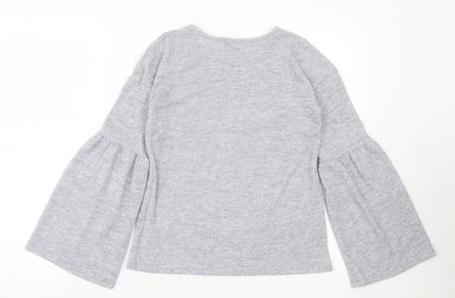 Primark Womens Grey Crew Neck Polyester Pullover Jumper Size 6 - Frill Sleeves