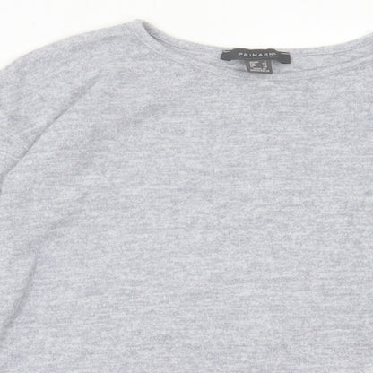Primark Womens Grey Crew Neck Polyester Pullover Jumper Size 6 - Frill Sleeves