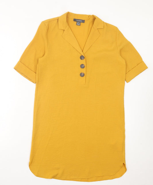 Primark Womens Yellow Polyester A-Line Size 6 V-Neck Button