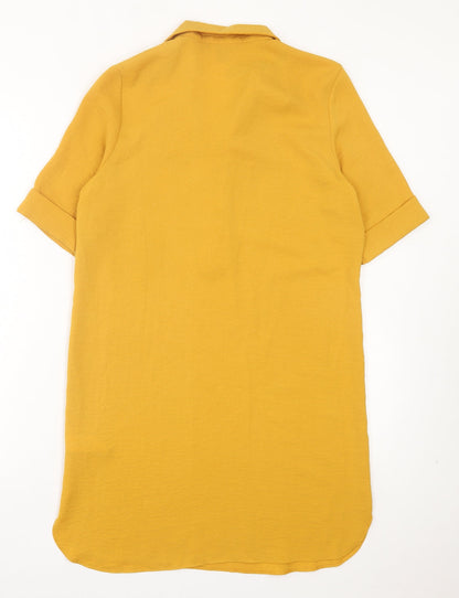 Primark Womens Yellow Polyester A-Line Size 6 V-Neck Button