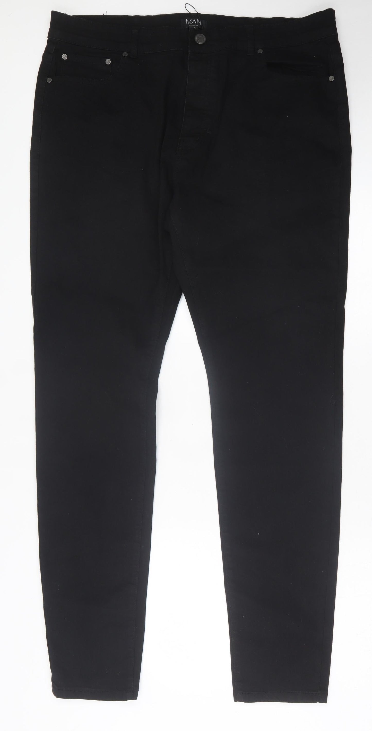 Boohoo Mens Black Cotton Straight Jeans Size 40 in L36 in Regular Button