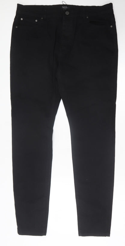 Boohoo Mens Black Cotton Straight Jeans Size 40 in L36 in Regular Button