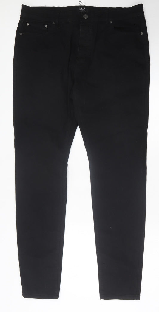 Boohoo Mens Black Cotton Straight Jeans Size 40 in L36 in Regular Button