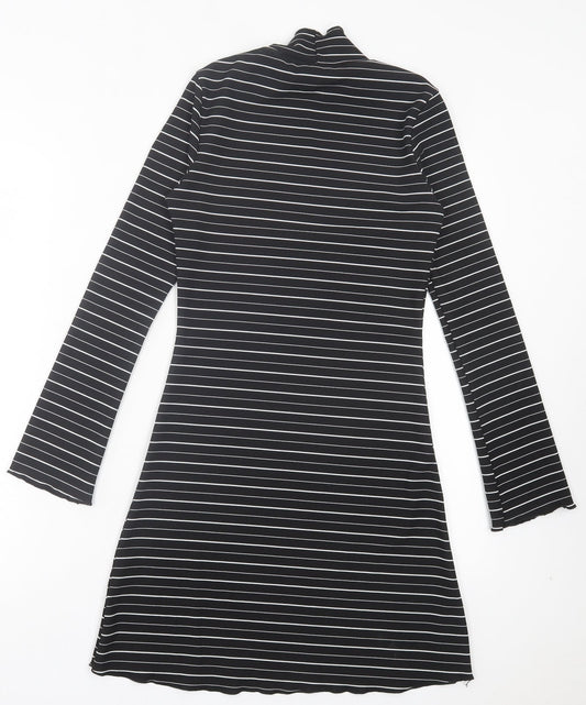 Miss Selfridge Womens Black Striped Polyester A-Line Size 8 High Neck Pullover