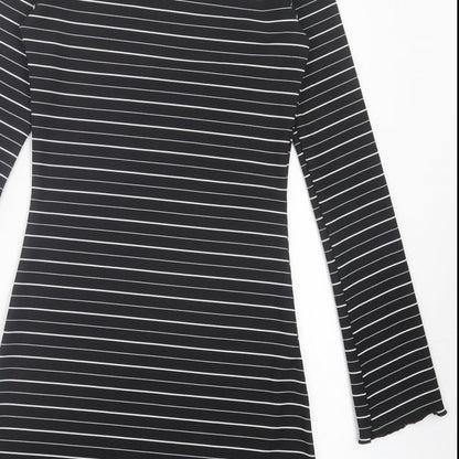 Miss Selfridge Womens Black Striped Polyester A-Line Size 8 High Neck Pullover