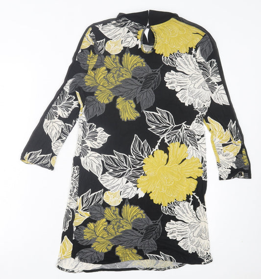 NEXT Womens Yellow Floral Viscose Shift Size 8 Collared Button