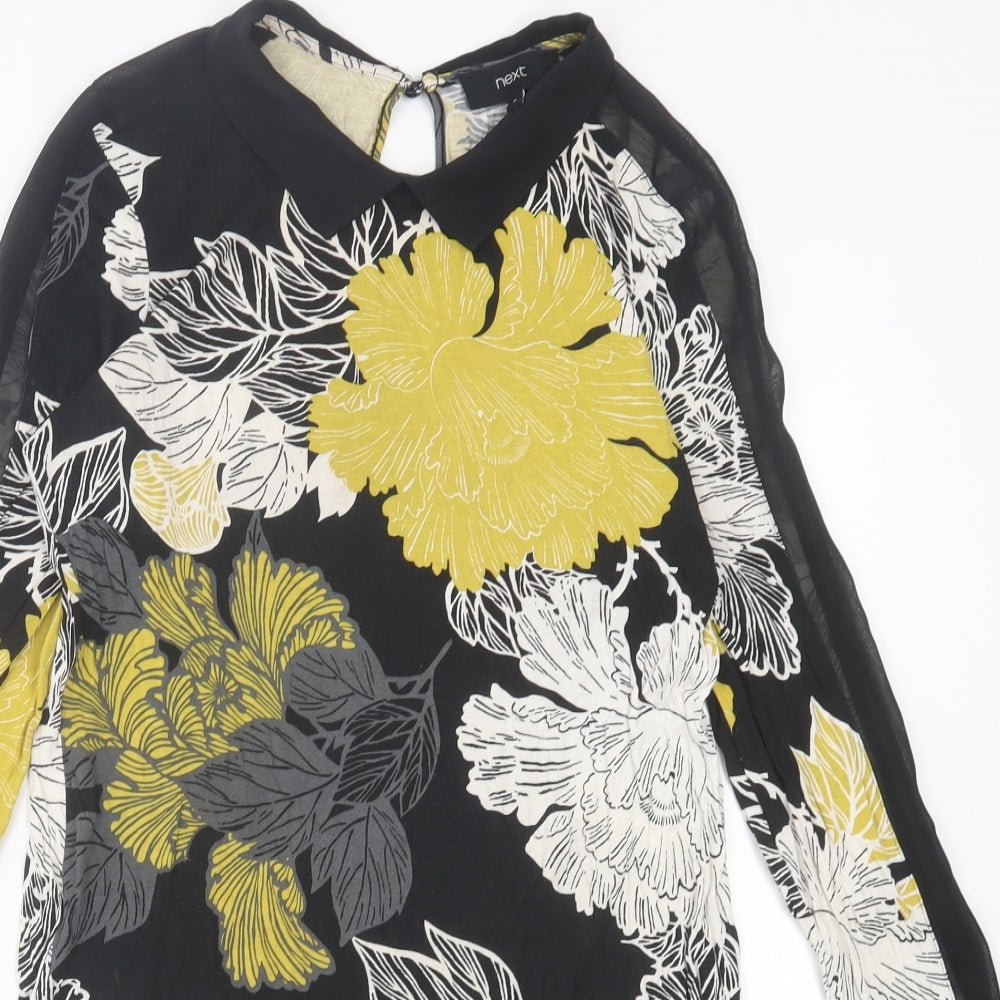 NEXT Womens Yellow Floral Viscose Shift Size 8 Collared Button