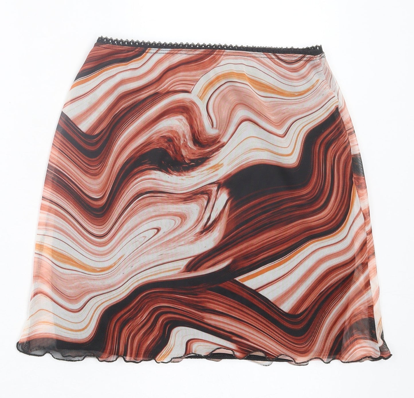 PRETTYLITTLETHING Womens Orange Geometric Polyester Straight & Pencil Skirt Size 6 - Lettuce edging