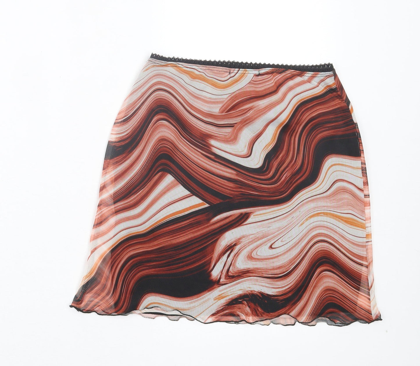 PRETTYLITTLETHING Womens Orange Geometric Polyester Straight & Pencil Skirt Size 6 - Lettuce edging