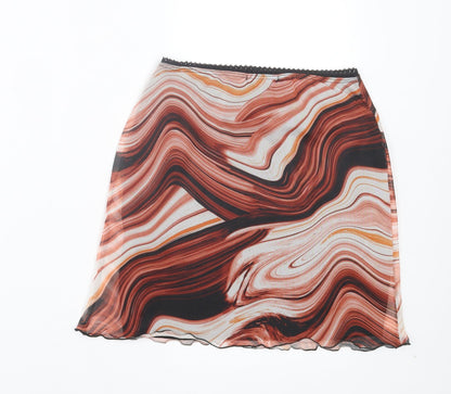 PRETTYLITTLETHING Womens Orange Geometric Polyester Straight & Pencil Skirt Size 6 - Lettuce edging