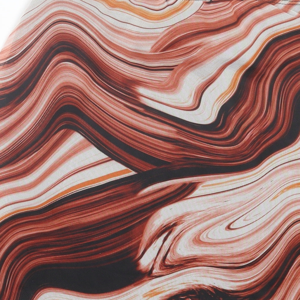 PRETTYLITTLETHING Womens Orange Geometric Polyester Straight & Pencil Skirt Size 6 - Lettuce edging