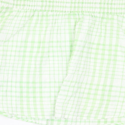 SheIn Womens Green Plaid Polyester Basic T-Shirt Size L Off the Shoulder