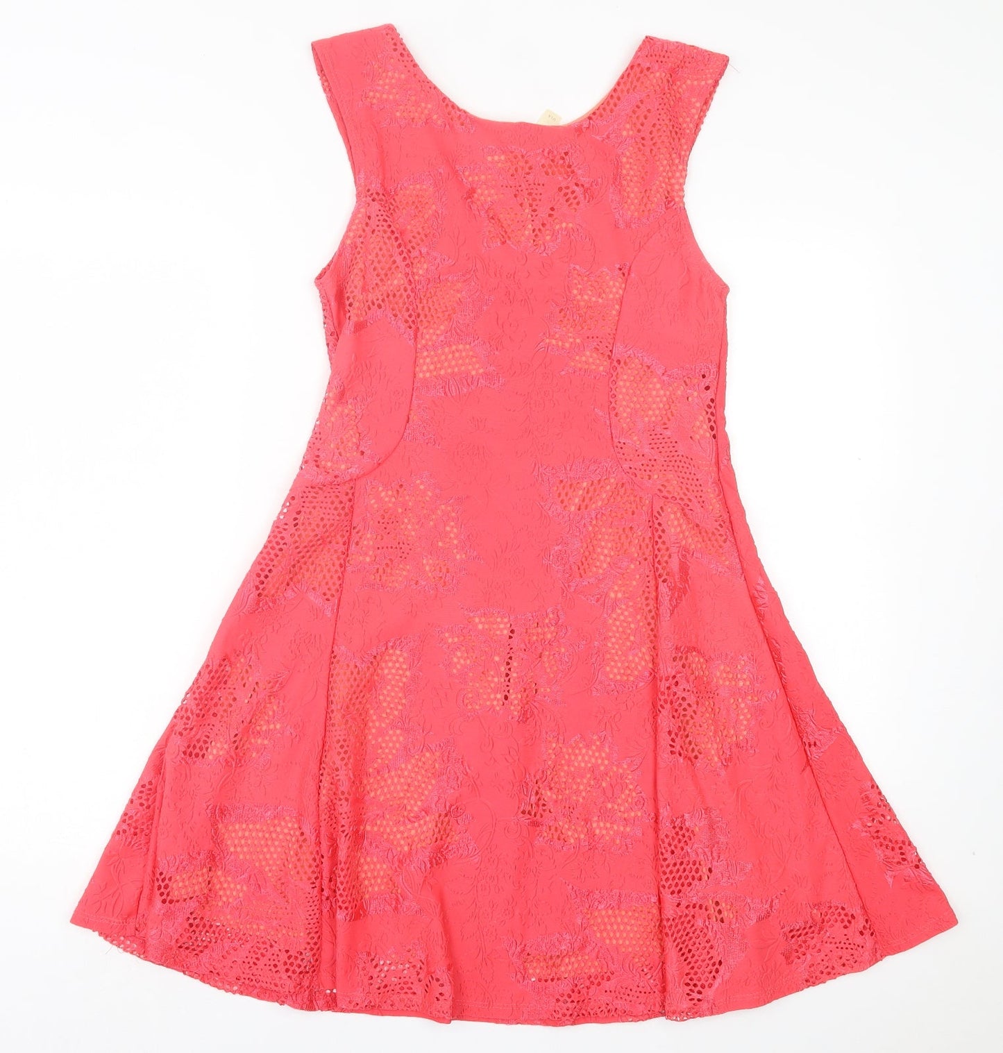 mulata Womens Pink Floral Polyester Fit & Flare Size L V-Neck Pullover