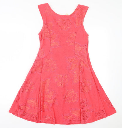 mulata Womens Pink Floral Polyester Fit & Flare Size L V-Neck Pullover