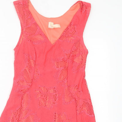 mulata Womens Pink Floral Polyester Fit & Flare Size L V-Neck Pullover