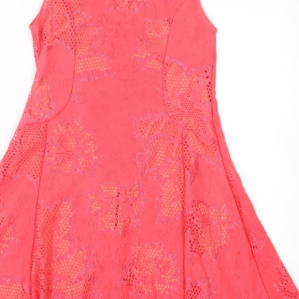 mulata Womens Pink Floral Polyester Fit & Flare Size L V-Neck Pullover