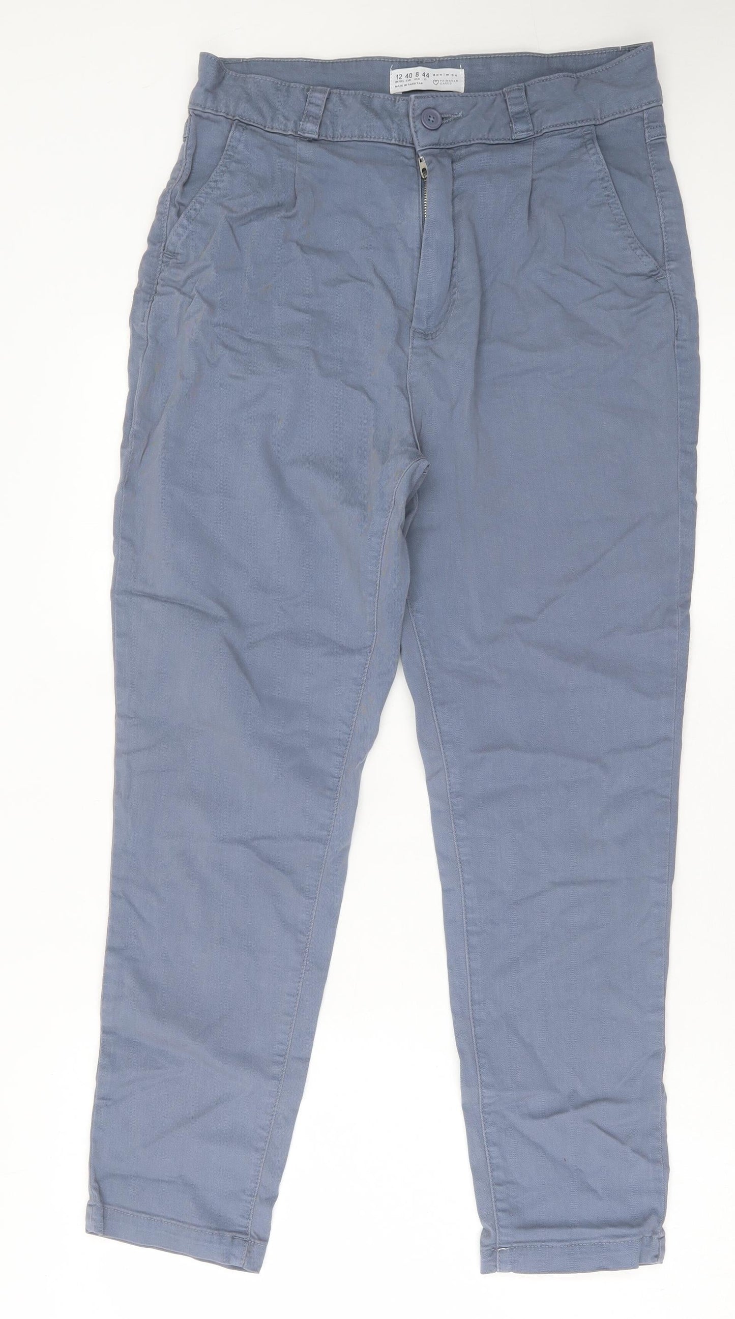 Denim & Co. Womens Blue Cotton Straight Jeans Size 12 L27 in Regular Button