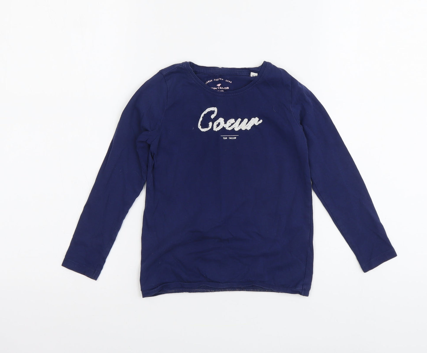 TOM TAILOR Girls Blue Cotton Basic T-Shirt Size 4-5 Years Round Neck Pullover