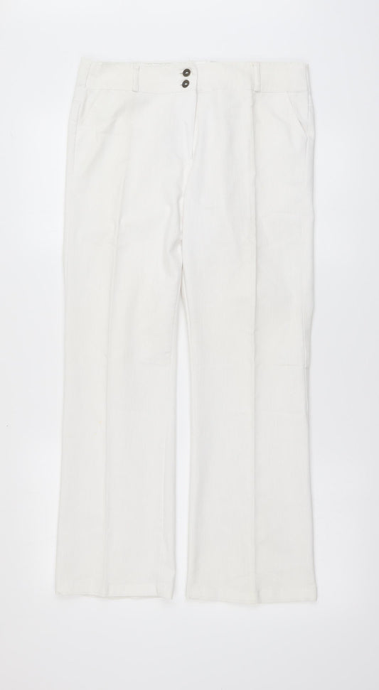First Avenue Womens White Polyester Trousers Size 14 L27 in Regular Button