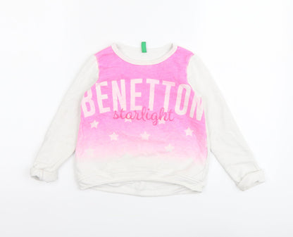 United Colors of Benetton Girls Pink Geometric Cotton Pullover Sweatshirt Size 4-5 Years Pullover