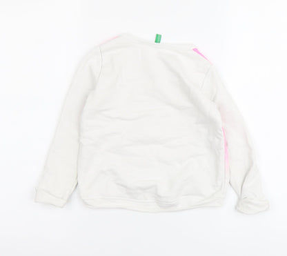 United Colors of Benetton Girls Pink Geometric Cotton Pullover Sweatshirt Size 4-5 Years Pullover