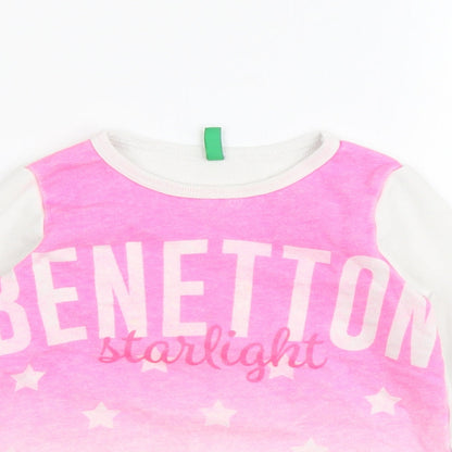 United Colors of Benetton Girls Pink Geometric Cotton Pullover Sweatshirt Size 4-5 Years Pullover